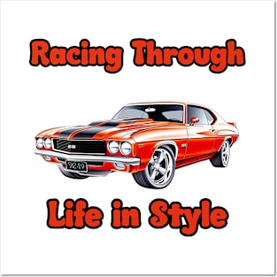 Vintage car Racing trough life in style Posters and Art